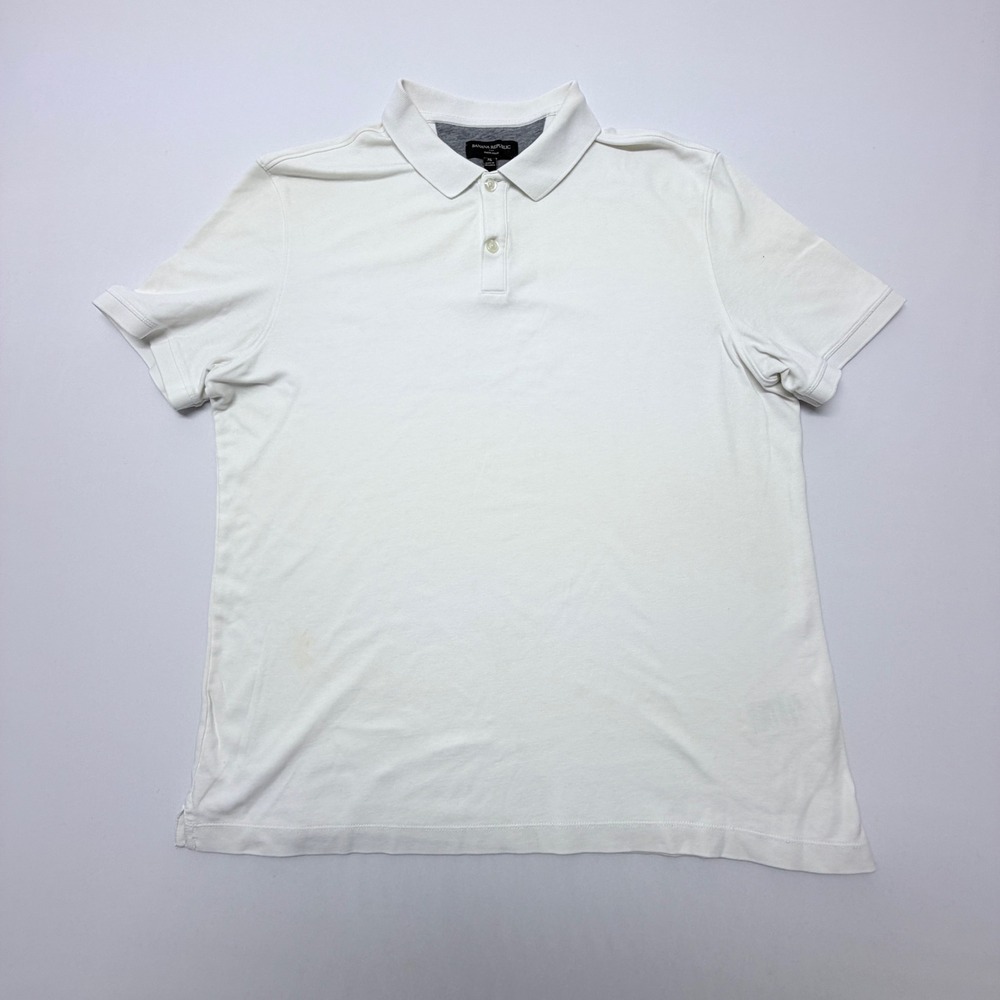 Banana Republic Mens XL White Dress Polo Short Sleeve Cotton Solid Shirt